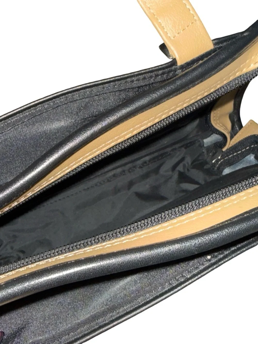 Vegan Leather Bible Book Cover W/ Handles and Pockets Tan Black Trim Free Bible